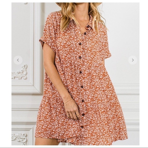 New! Boho Short-Sleeve Floral Button Down Babydoll Flowy Dress Size S Oversized - Picture 1 of 5